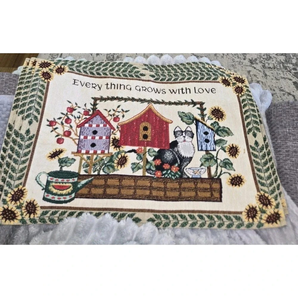 6 Woven Tapestry Placemats Everything Grows With Love Cat Birdhouses 19x12‎ in